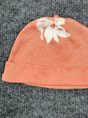 Carter's Baby Girl Floral Beanie Hat Coral Pink White Flower 100% Cotton Size 6M